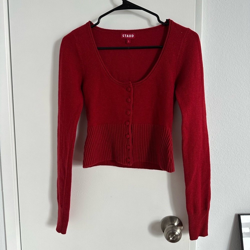Staud Sabrina cardigan sweater red